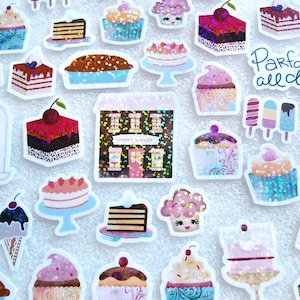 Pegatinas brillantes de pasteles y postres para diarios y álbumes de recortes, juego de 40 pegatinas de pastelería