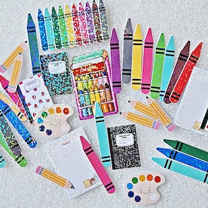 Crayon Stickers, Art Supplies Sticker Set, Sparkly Stickers for Teachers, 40 Piece Set