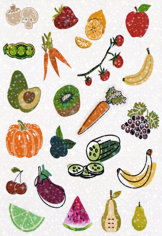 Sparkly Fruit and Vegetable Sticker Pack Aesthetic Planner Etsy