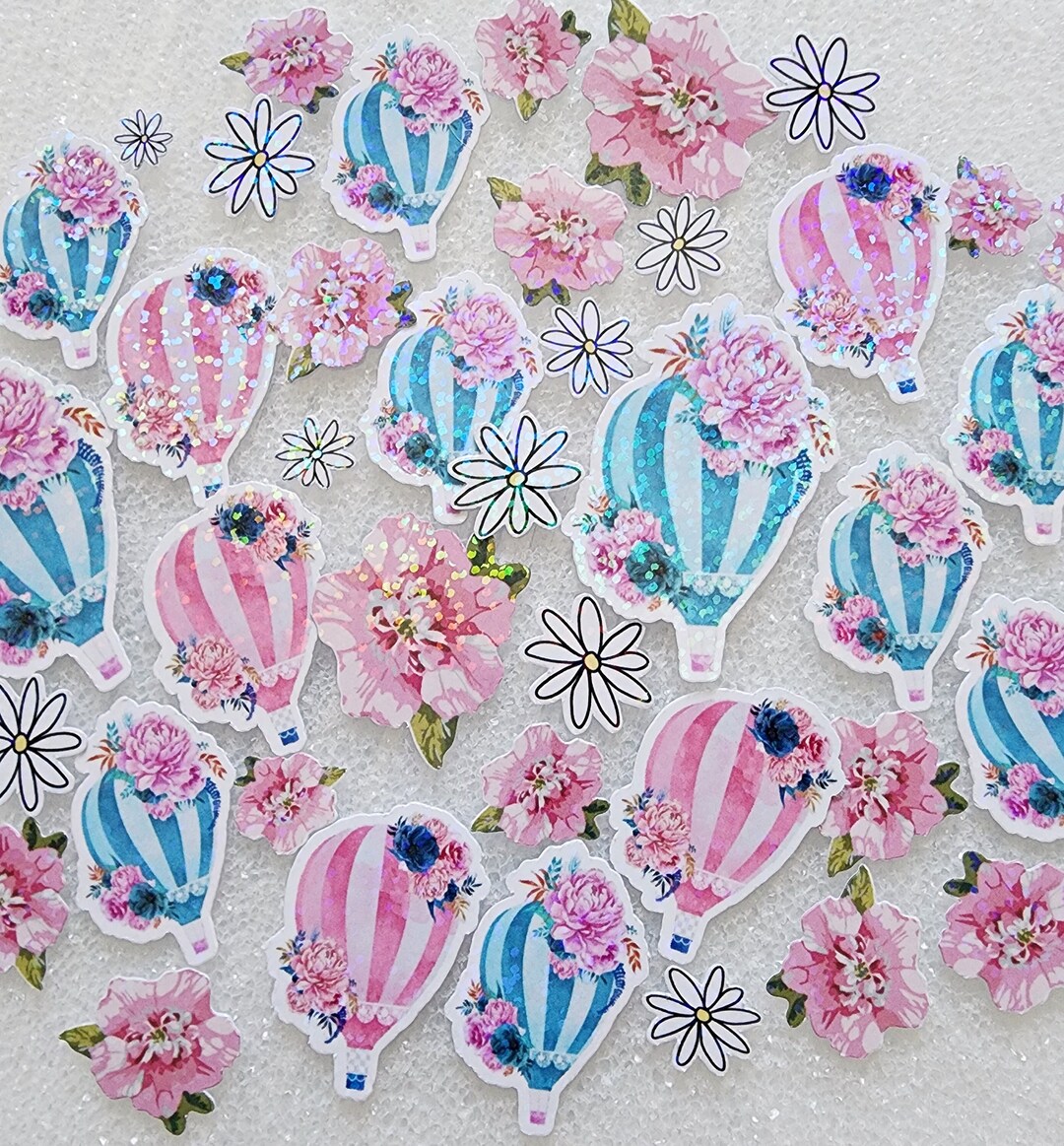 Sparkly Hot Air Balloon Stickers: Floral Planner Stickers (35 Piece Set ...