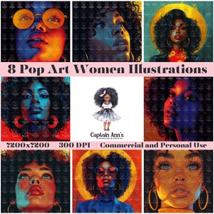Pop Art Woman Digital Download || PNG || Printable || Print On Demand || Female Portraits || Junk Journal || Women Clip Art || Bold Colors