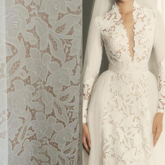 L01LL/Lazer-cut Chiffon Lace for Wedding Dress/Corded Bridal Lace  Fabric/Wholesale Custom made Wedding Dress