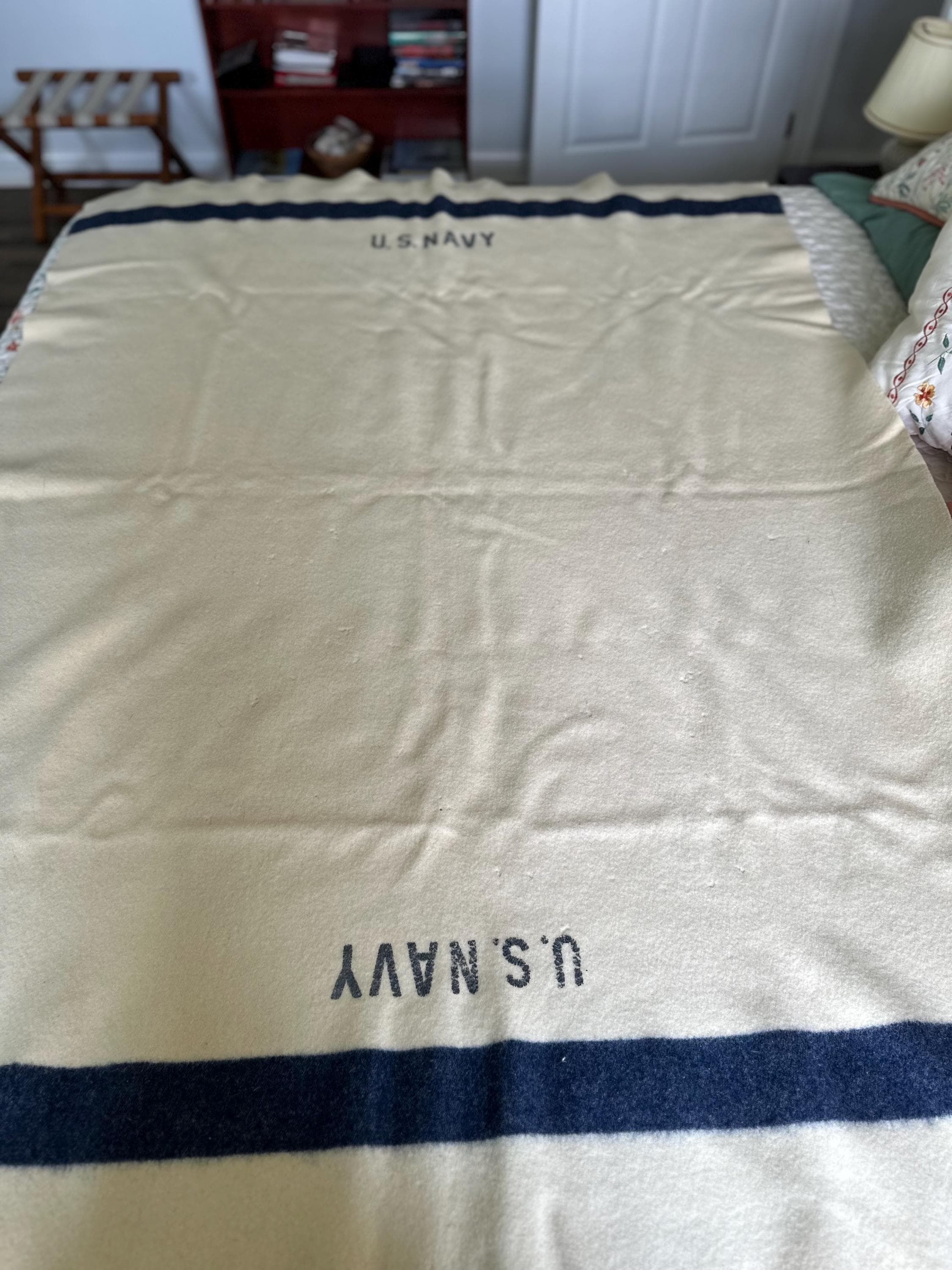 Authentic Vintage WW2 Era 1950s US Navy Wool Blanket 72