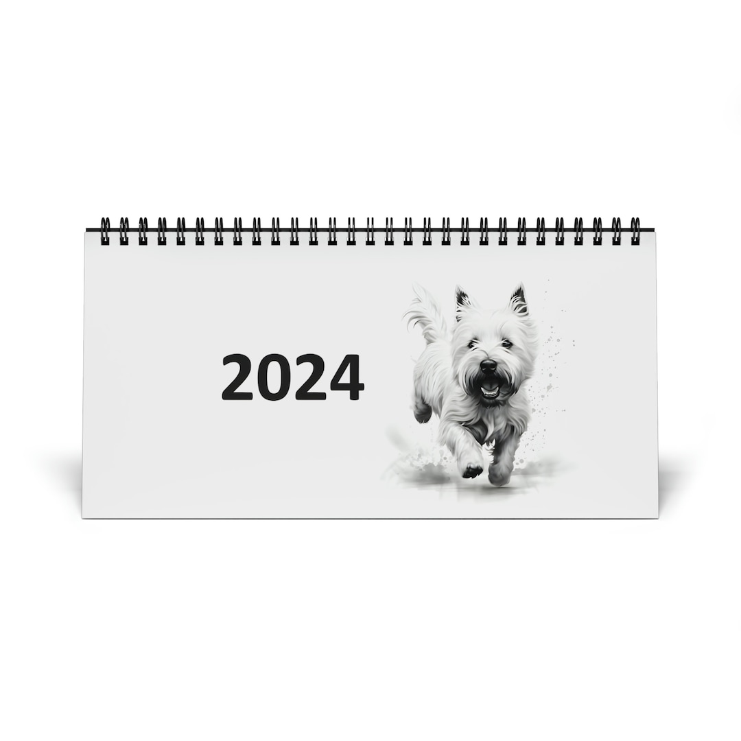 Westie Desk Calendar 2024 Grid Etsy