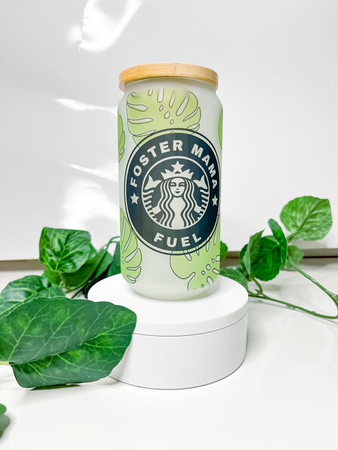 18 Oz. Monstera Leaf Starbucks Frosted Glass Tumbler Starbucks Glass