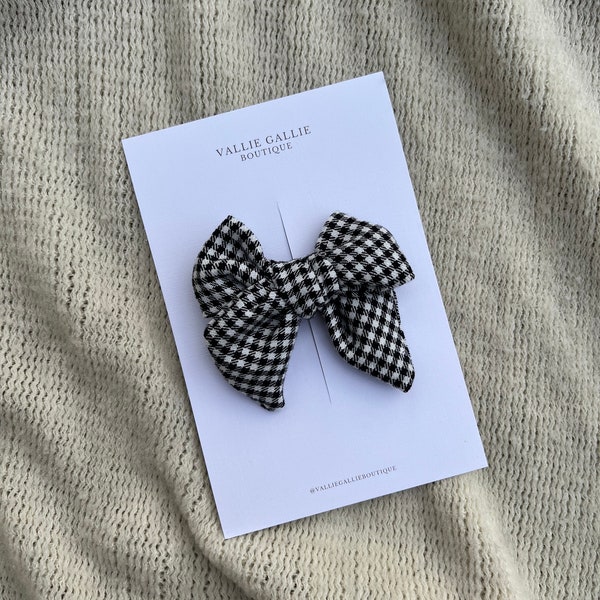 Gingham Hair Bow, Black Hair Bow, White Hair Bow, Patterned Hair Bow, Winter Hair Bow, Christmas Hair Bow, Newborn Headband Bow, Piggie Bow