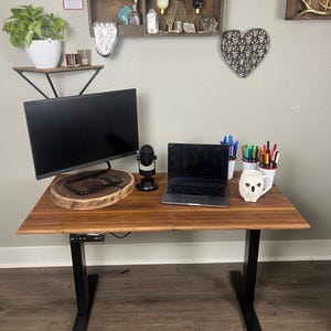 Standing desk solid wood walnut live edge desk home office decor reclaimed wood furniture modern desk sit stand office desk executive gift