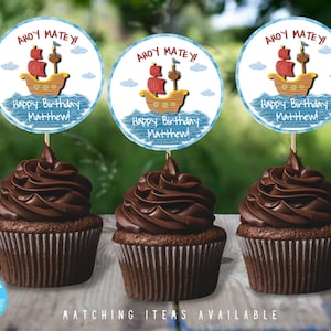 Décoration nautique pour cupcakes, décoration pour cupcakes fête pirate, décoration de fête pirate, décoration pour cupcakes imprimable, décoration de fête d&#39;anniversaire pour garçons