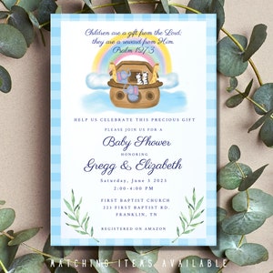 Noah&#39;s Ark Baby Boy Baby Shower Invitation, Editable Baby Shower Invitation, Noah&#39;s Ark Shower Decor, Rainbow Baby