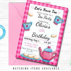 Editable Tea Party Birthday Invitation, Tea Party, Girls Birthday Party, Editable Invitation Template, Tea Party Decor