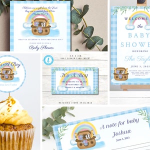 Convite para chá de bebê da Arca de Noé, pacote de decoração para chá de bebê em aquarela, convite para chá de bebê, sinal de boas-vindas para chá de bebê