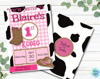 First Rodeo Birthday Invitation: Cowgirl Party (Digital Download)