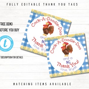Editable Farm Animal Party Favor Tag Farm Animal Rooster Gift Tag Farm Animal Party Favors Barnyard Birthday Party Favor Tag