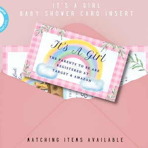 Noah&#39;s Ark Rainbow Baby Girl Registry Card Insert, It&#39;s A Girl Registry Card Insert, Noah&#39;s Ark Baby Shower Invitation, Rainbow Baby