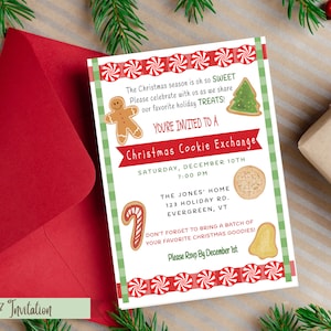 Editable Cookie Exchange Party Invitation, Christmas Party Printable, Invitation Template, Holiday Party Invitation, Instant Download
