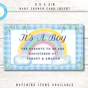 Noah&#39;s Ark Rainbow Baby Boy Registry Card Insert, It&#39;s A Boy Registry Card Insert, Noah&#39;s Ark Baby Shower Invitation, Rainbow Baby