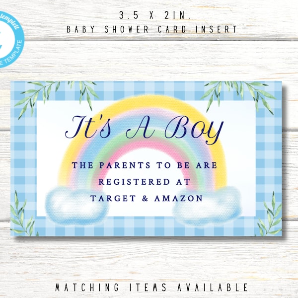 Noah's Ark Rainbow Baby Boy Registry Card Insert, It's A Boy Registry Card Insert, Noah's Ark Baby Shower Invitation, Rainbow Baby