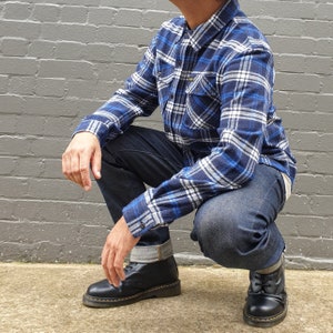Flannel Plaid Long sleeve Shirt for Men / Warm Cotton Checked Shirt / Autumn Winter Shirt