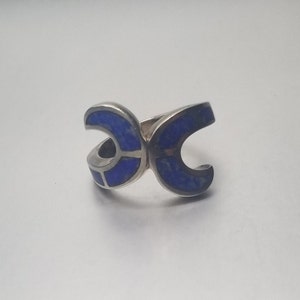 Vintage unisex sterling silver 925 lapis lazuli inlay ring size 5.5
