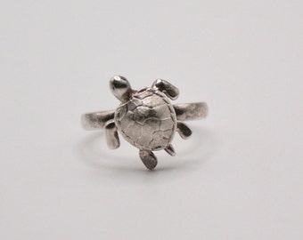 Vintage Unisex Sterling silver 925 3D Turtle ring size 5