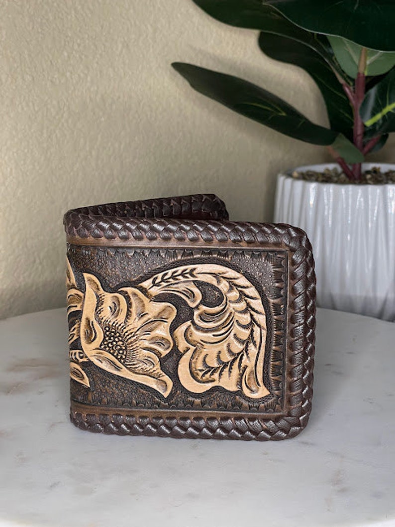 Western Leather Bifold Gifts for Him Hand Carved Floral Sheridan ...