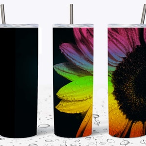 Rainbow Sunflower 20oz Straight Tumbler Sublimation Design, High resolution PNG