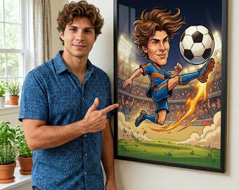 Retrato caricaturesco de futbolista personalizado, arte digital de atleta de fútbol personalizado (descarga digital)