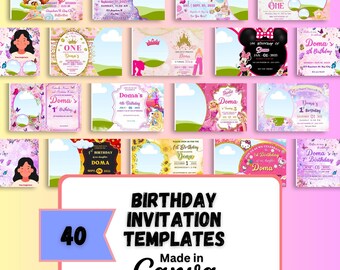 Editable Birthday Party Invitation Template Bundle | Digital Child Celebration DIY Cards Printable Graphic