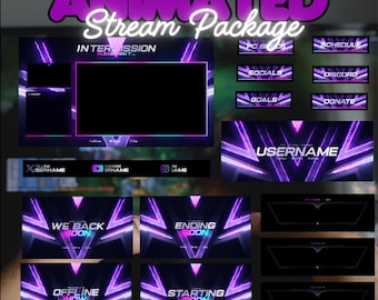 Black and Violet Animated Stream Overlay Package (Digital Download)