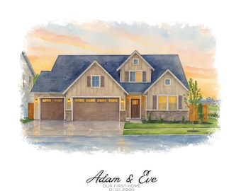 Personalized Digital House Illustration | Watercolor Home Portrait Sketch | Realtor Closing Gift