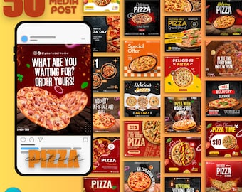 Pizza Social Media Posts | Editable Pizzeria Templates | Digital Marketing Bundle | Pizza Graphics