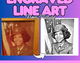 Custom Engraved Style Portrait | Black White Sketch Drawing (Digital Download)