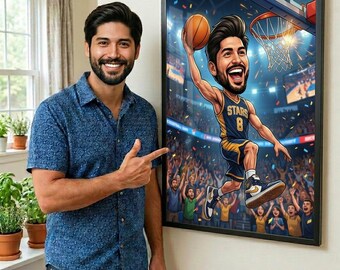 Retrato caricaturesco personalizado de baloncesto / Dibujo deportivo personalizado de atleta (Descarga digital)