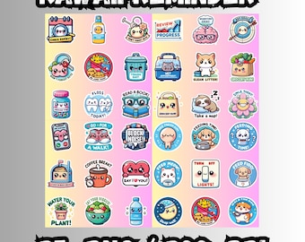 Kawaii Pastel Reminder Stickers | Planner PNG Digital Download