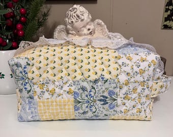 Large Quilted Floral Makeup Bag: Handmade Patchwork Cosmetic Pouch