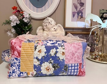 Handmade Quilted Floral Makeup Bag, Patchwork Cosmetic Pouch