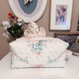 Handmade Quilted Floral Makeup Bag: Large Cotton Cosmetic Pouch