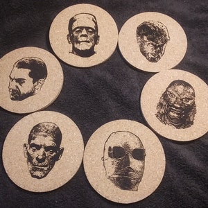 Classic Movie Monsters, Set of 6 - Cork Coasters - Custom Coasters