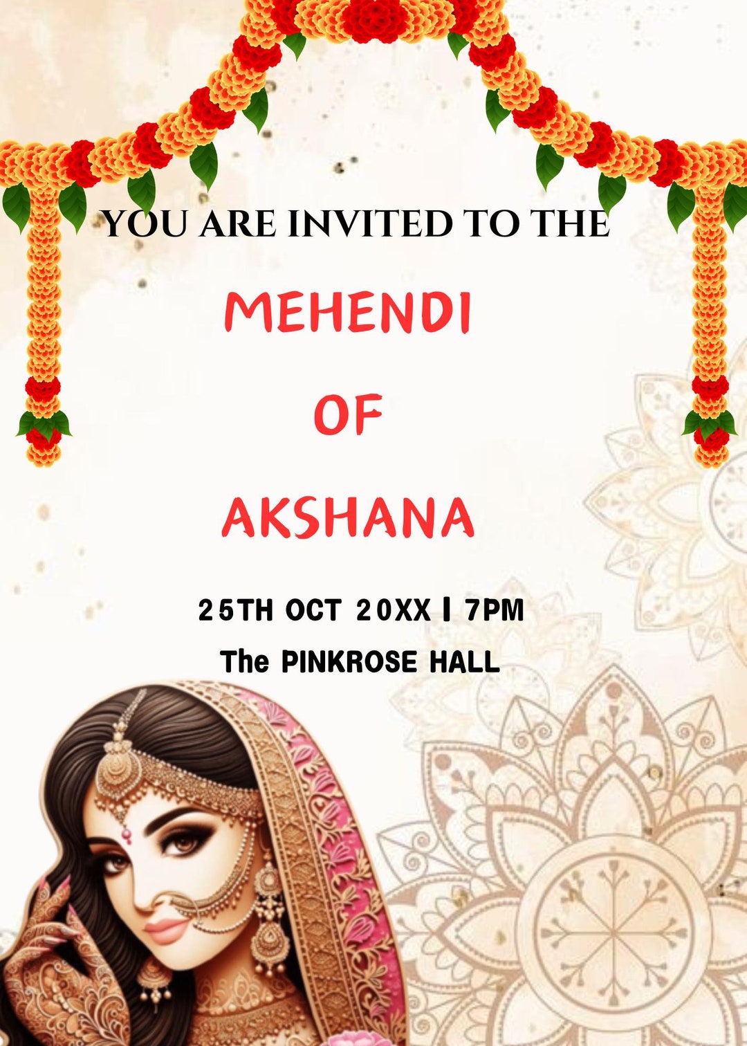 Digital Mehendi Ceremony Invitation Template or Mehendi Night E-invite ...