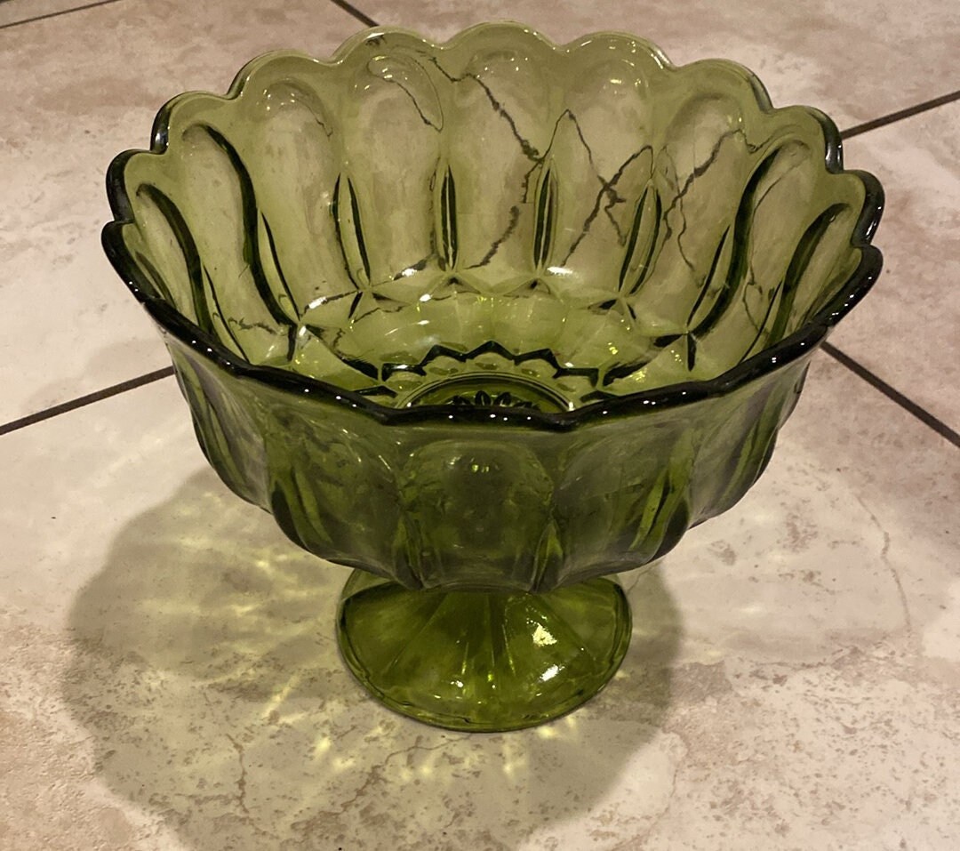 Vintage Large Green Glass Bowl Green Punch Bowl Vintage Green Punchbowl