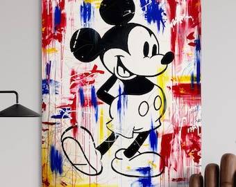 Pintura Pop Art Mickey Mouse | Tela Abstrata Original | Arte de Rua Colorida 60x48