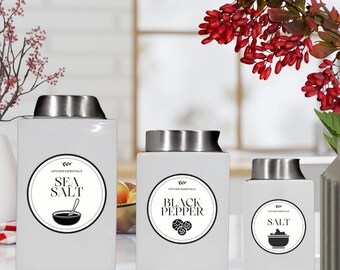 Bundle - Kitchen Essentials Digital Printable Labels for Salt, Sea Salt and Pepper, Place Your Labels on Bottles, Canisters, Boxes, and more