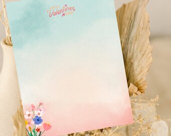 Happy Valentine's Day Stationery, Digital, Printable Download, Floral, Seafoam and Peach Colors, 1 Lined, 1 Unlined Writing Paper, 8x11" In.