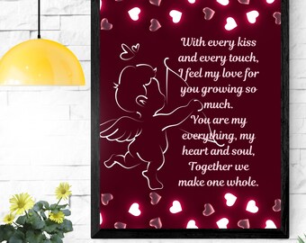 With Every Kiss And Every Touch Poem * Wall Art * Canvas For Valentine's Day, Digital, Printable Download, 1 PNG / 1 JPG File, 8.5 x 11"