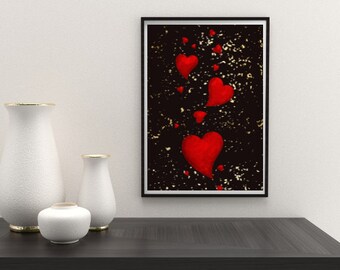 Red Hearts with Gold Glitter, Digital Download, Printable JPG and PNG