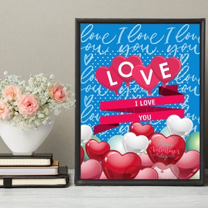 Happy Valentine&#39;s Day - I Love You Stationery & Wall Art, Digital Download, 1 Lined, 1 Unlined Writing Paper, 1 Art Work, 8 x 11&quot;- PDF/JPG