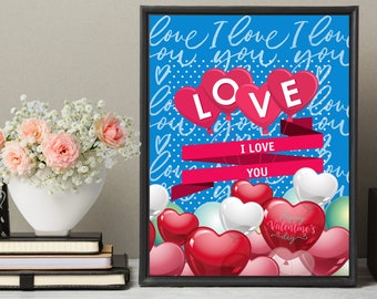 Happy Valentine's Day - I Love You Stationery & Wall Art, Digital Download, 1 Lined, 1 Unlined Writing Paper, 1 Art Work, 8 x 11"- PDF/JPG