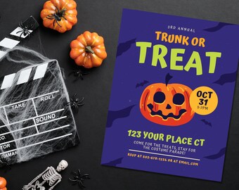 Trunk or Treat Flyer, Editable Halloween Invitation, Community Halloween Event, Kids Halloween, Halloween Party Invite, Halloween Flyer