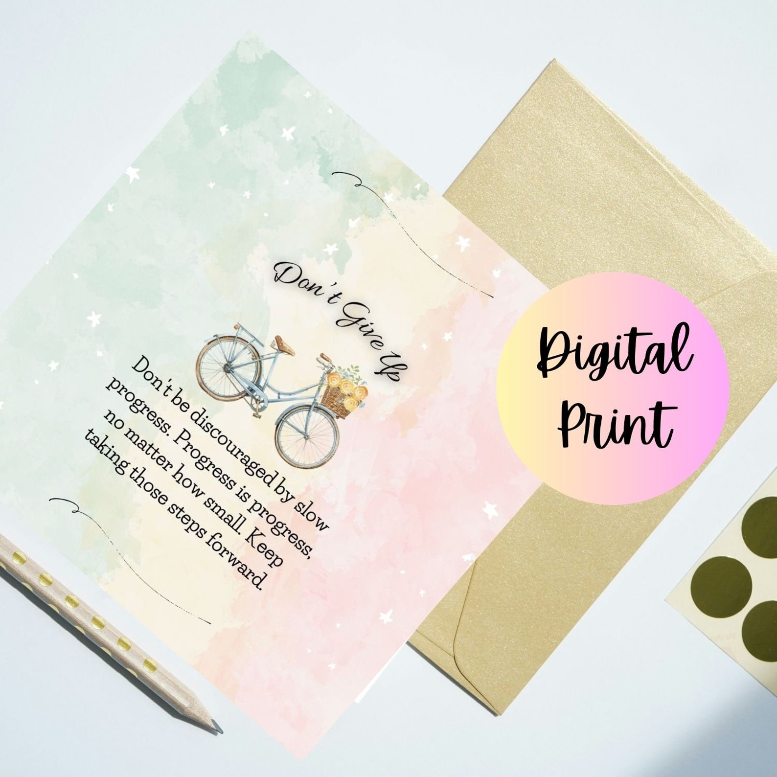 10 Motivation Cute Digital Print Simple Flat Card Wishes 10 Unique ...