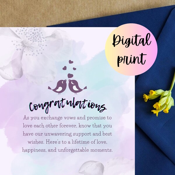 10 Congratulations on Your Wedding Cute Digital Simple Flat Card Wishes 10 Unique design Printable Simple Styles 10 Ready Made Warm Wishes